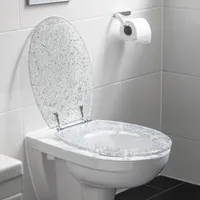 Navaris WC Sitz Toilettendeckel Glitzer - Klodeckel Deckel transparent - Polyresin Toilettensitz 42 x 36 x 4,5 cm - Klobrille einfache Montage