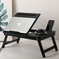 Laptop-Tisch aus Bambusholz für Couch oder Bett - Mit Telefon- & Tablet-Halter - Höhenverstellbar, kippbar & zusammenklappbar - Farbe: Schwarz - Decopatent