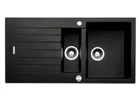 NABER Spüle ANGOLA 150 in NERO mit Drehexcentergarnitur verchromt / Auflagespüle / 60 cm Schrankbreite
