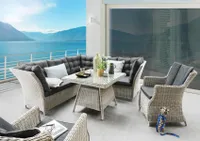 Destiny Loungeset PALMA Eckgruppe + 2 Sessel + Tisch 90x90x67cm, vintage weiß