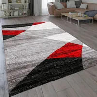 Teppich Geometrisches Muster Meliert in Rot Grau Weiß Schwarz Kurzflor Wohnzimmer, Maße:60 x 110 cm