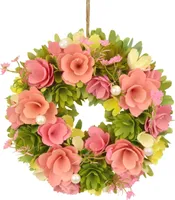 Frühlingskranz aus Holzblumen rosa Ø30 cm