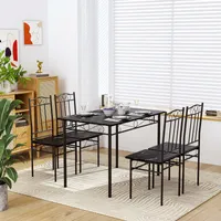 HJ WeDoo 5-TLG Essgruppe Holz Esstisch mit 4 Stühlen Metall, Industrial Esszimmer Küche Stühle Tisch Essgruppe, 109x69x75cm, Schwarz Marmorierter