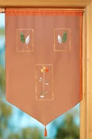 heimtexland ® Scheibengardine Mediterran bestickt mit Quaste Tunnelzug Gardine transparent Typ627 Orange