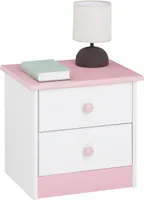 Nachttisch RONDO, Kiefer massiv, weiß-rosa lackiert, 2 Schubladen, Landhausstil, Massivholz, Massivmöbel