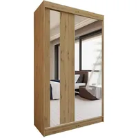 BEAUTYSOFA Schiebetürenschrank GAJA 120cm - Kleiderschrank mit Schubkasteneinsätze & Spiegel (Artisan)