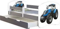 ACMA Jugendbett Kinderbett Junior-Bett Komplett-Set mit Matratze Lattenrost und Rausfallschutz Grau 42 Traktor 140x70 + Bettkasten