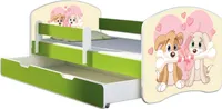ACMA Jugendbett Kinderbett Junior-Bett Komplett-Set mit Matratze Lattenrost und Rausfallschutz Grün 12 Welpen 160x80 + Bettkasten