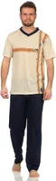 Herren Sommer Pyjama Lange Schlafhose V- T-shirt; Beige L