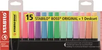 Textmarker - STABILO BOSS ORIGINAL - 15er Tischset - 9 Leuchtfarben, 6 Pastellfarben