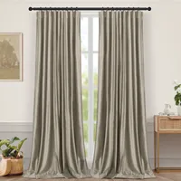 2er-Set Samt Vorhänge Blickdicht, Grau Kräuselband Vorhang, Samtvorhänge Thermovorhänge Verdunkelungsvorhänge Wohnzimmer Schlafzimmer, 132x213cm