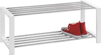 Schuhbank - Weiß lackiert - 80 x 30 cm - Kiefer massiv - Metall - 2 Ablageflächen