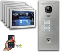 Goliath IP Video Türsprechanlage: 10-Zoll 5 Familienhaus, Fingerprint, Silber : Aufputzdose : 10 Zoll in Weiß Monitor Auswahl: 10 Zoll in Weiß Türklingel Montagedose: Aufputzdose