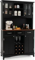 COSTWAY Küchenschrank, Küchenbuffet mit 3 Schubladen, Schränke, Weinregal, Arbeitsplatte, offenen & verstellbaren Regalen, Hochschrank 112x43x184,5cm