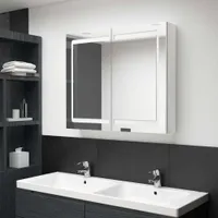 Szafka z lustrem LED do łazienki biała błyszcząca 80x12x68 cm