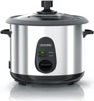 Arendo Reiskocher elektrisch mit Warmhaltefunktion, 500W, Überhitzungsschutz, Dampfgaraufsatz, EDO, 1,5 Liter, Silber