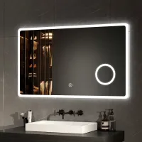 EMKE Badezimmerspiegel LED Badspiegel Wandspiegel 100x60cm mit Touch-Schalter Vergrößerung Schminkspiegel Kaltweiß Licht 6500k