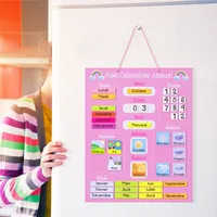 Navaris Kalender Tafel für Kinder - Lerntafel Jahreszeiten Uhr - Magnet Spiel Lernuhr - Kinderkalender Jahreskalender magnetisch rosa - französisch