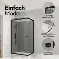 Dusche Komplett Marwell Komplettdusche Grey Style Rectangle 215x90x90cm - Fertigdusche mit 5mm gehärtetem Glas  - mit Regal Ablagefläche für Duschutensilien