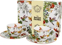 DUO FLORAL 2er-Set Espressotassen 90 ml LINNEA mit Untertassen, New Bone China Porzellan