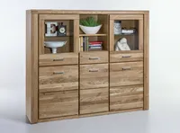 Vitrine Highboard Tabea in Wildeiche geölt Teilmassiv Breite 155cm Höhe 140cm