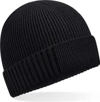 Beechfield B438N | Organic Baumwolle Engineered Patch Beanie - Farbe: Black - Größe: One Size