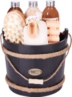 BRUBAKER Cosmetics Wellness Badeset - Kokosnuss- 9-teiliges Geschenkset mit Pflege- und Massage Accessoires im dekorativen Badefass