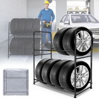 LZQ Reifenregal Reifenständer für 8 Reifen Lagerregal mit Schutzhülle Höhenverstellbar Schwerlastregal Werkstattregal, Tragkraft 180KG, 107x46x117cm