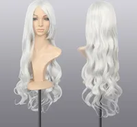 80cm Karneval Perücke Weiß Lang Voll Cosplay, Lockig Wellig Fashion Kostüme Damen Haarteil Cosplay Wig für Alltag, Party Perücke Lang,Halloween Weihnachten