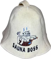 Saunahut aus 6mm 100% wollfilz mit stickerei "sauna boss"