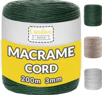 Creative Deco Sznurek do makramy 2-3 mm 200 m| Ciemny Zielony |mocny sznurek na szpulce | idealny do dekoracji,  rękodzieła, pakowania prezentów