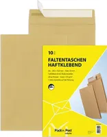 mayer-network 30002647 Faltentaschen Recycling - B4, ohne Fenster, 20 mm-Falte, Klotzboden, haftklebend, 130 g/qm, braun, 10 Stück