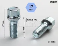Kolový šroub M14x1,5x27 koule R12, klíč 17, S17D27R12, výška 47 mm