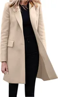 ASKSA Damen Winterjacke Langarm Revers Wintermantel Einreihig Damenmantel Strickjacke Warm Mantel, Khaki, 3XL