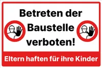 Betreten der Baustelle verboten Schild 20x30 cm wetterfestes Baustellenschild mit Klebepads