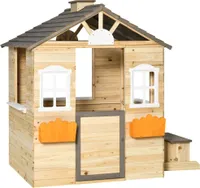 Outsunny Spielhaus für Kinder Holz Kinderspielhaus mit Fenster Briefkasten Outdoor Gartenspielhaus mit Blumentopfrack Holzspielhaus für 3-7 Jahre Tannenholz Natur 113 x 94 x 134,5 cm
