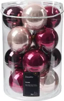 Weihnachtskugeln Glas 8cm 16 Stück - Rosa / Beere Mix