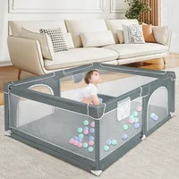 Laufstall Baby,120x160cm Rutschfester Absperrgitter mit Atmungsaktive Netz Schutzgitter Kind Playpen Set mit Tragetasche Dunkelblau