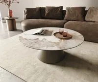 DELIFE Couchtisch Borna 100x100 cm Keramik Minas Melange Weiß-Beige Gestell Konisch Effektfinish Titan
