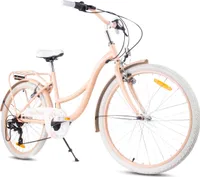 Rower 24 cale dla dziewczynki miejski na komunię Shimano 7 biegów Flower Bike morelowy