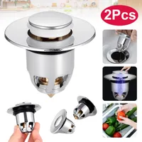 2pcs Waschbeckenstöpsel Waschbecken Ablaufgarnitur Universal Edelstahl-Rückprall Kern Push-Typ Bounce Drain Filter, Universal Pop Up Stöpsel Waschbecken für Küche und Bad