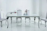 Barock Design Esstisch MODERN BAROCK 180cm weiß Edelstahl Esszimmertisch Opalglas Tischplatte