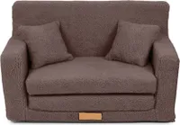 Flumi Kindercouch Kindersofa Spielsofa mit Schlaffunktion für Kinderzimmer -Schlafsessel mit Bettfunktion - Kindermöbel - Boucle Braun