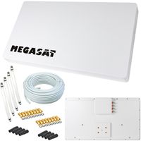 Megasat Flachantenne PROFI Line H30 D4 Quad inkl. Fensterhalterung + 50m Kabel + 4x Fensterdurchführung. Neueste Generation mit besten Empfangswerten für HD und SD TV (einfache und stabile Montage)