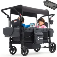 Sekey Bollerwagen Faltbar mit Dach Zwillingsmodus Kinderwagen Doppelsitz mit 2x 5-Punkt-Gurtsystem, Schwarz