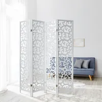 Homestyle4u 1056, Paravent Raumteiler 4 teilig, Kiefer Holz Ornamente, Weiß