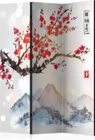 Neuheit! Dekorativer Paravent Raumteiler Trennwand Foto-Paravent Spanische Wand XXL KIRSCHBLÜTE JAPAN GEBIRGE 135x172 cm p-B-0049-z-b