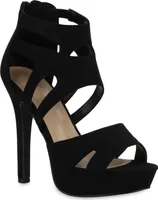 VAN HILL Damen High Heels Sandalette Stiletto Cut-outs Party Plateau-Schuhe 841366, Farbe: Schwarz, Größe: 36