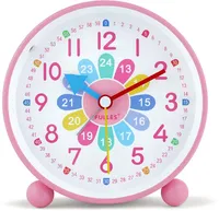 Kinderwecker ohne Ticken, Analoger Wecker, Kinder Lernwecker mit Nachtlicht und Snooze Funktion, Batteriebetriebener Analoger Quarzwecker, Rosa