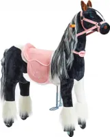 Mechanisches Pferd auf Rollen Ponnie Domino M mit rosa Sattel